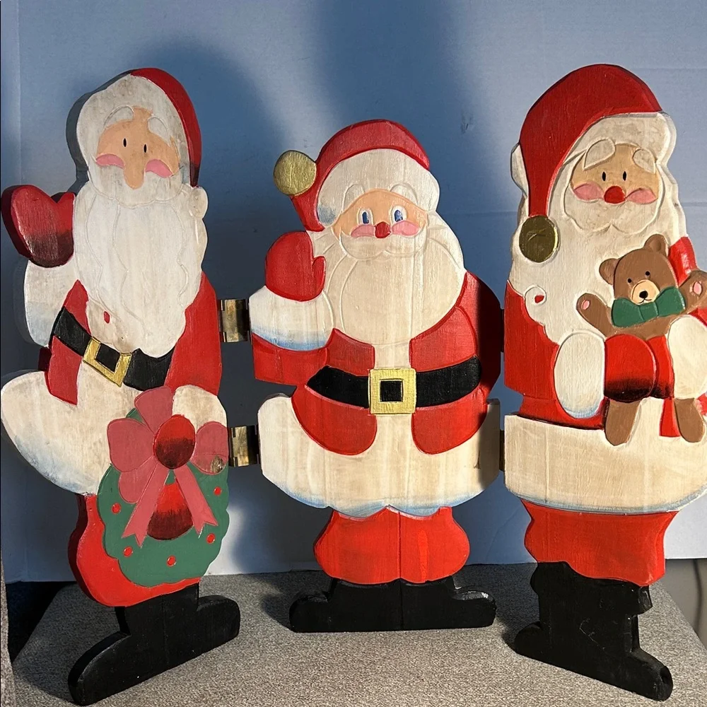 Wooden Red Santa Trio Holiday 20 1/2 inch high and 26 inch Wide